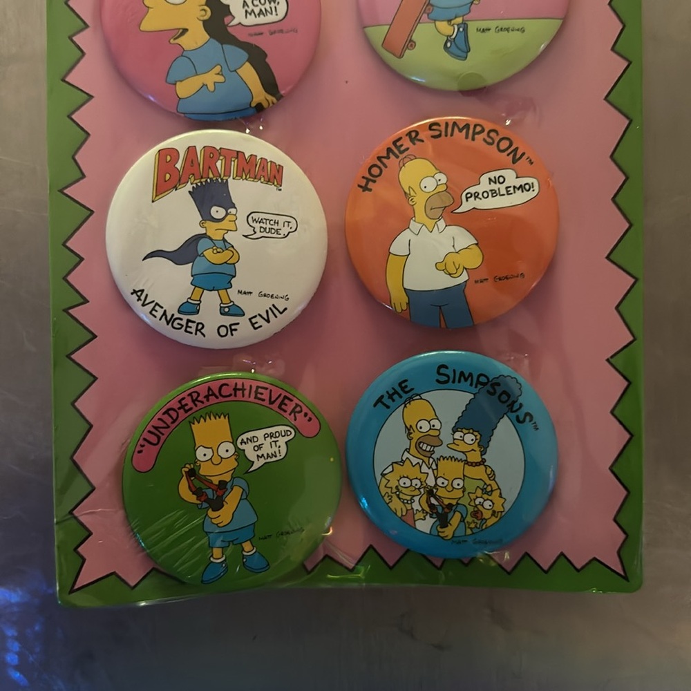 NIB VTG “The Simpsons” 6 Button 1990 Collectible Bart Homer Family Bartman - Picture 3 of 5